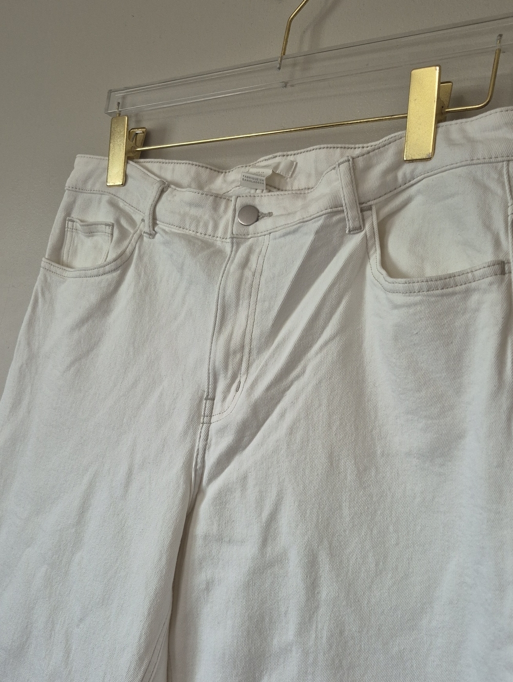 H&M Cream Wide Leg Denim Jeans Size 14 Cropped Ankle Raw Hem Boho - Picture 2 of 8